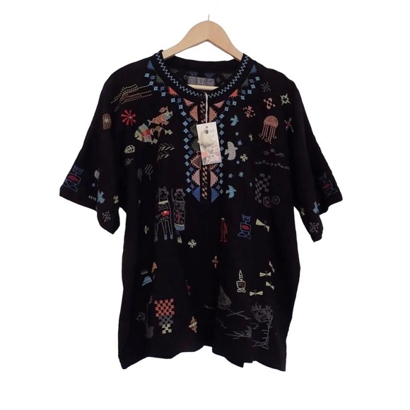 Johnny Was Tops - Johnny Was Pete and Greta black blouse embroidered size XL NWT